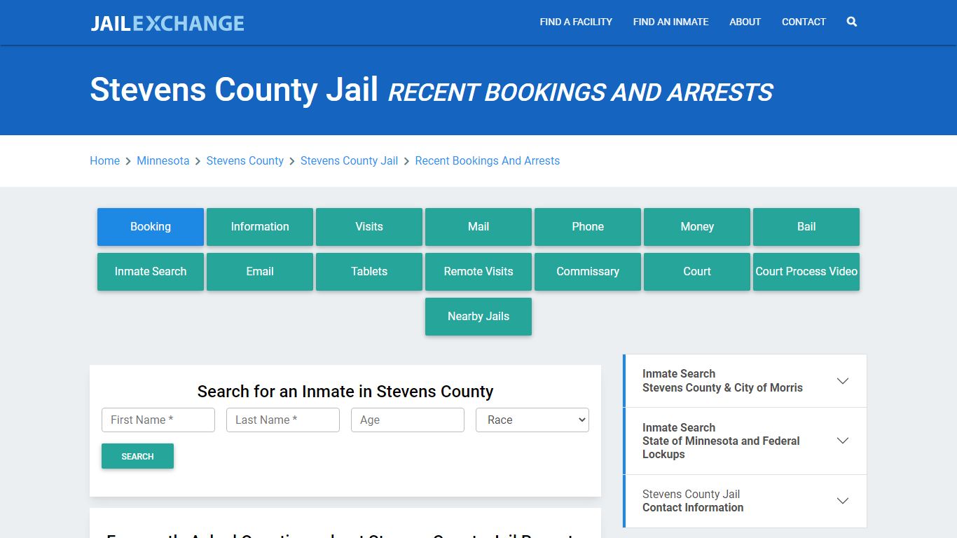 Stevens County Jail Recent Bookings And Arrests - Jail Exchange