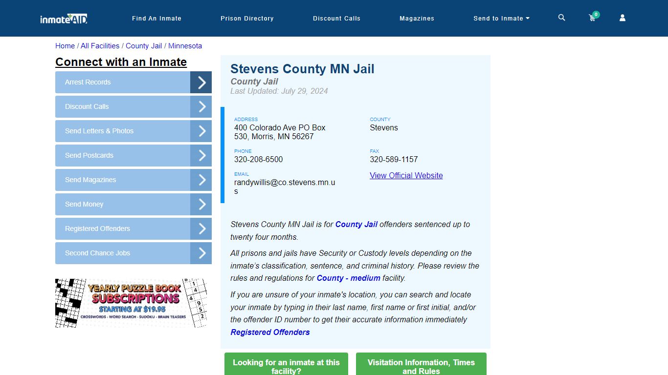 Stevens County MN Jail - Inmate Locator